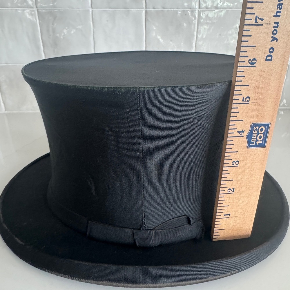 A.J. White Ltd Top Hat Mens 7 1/4 Black Silk Grosgrain Collapsible Opera London - Picture 7 of 13